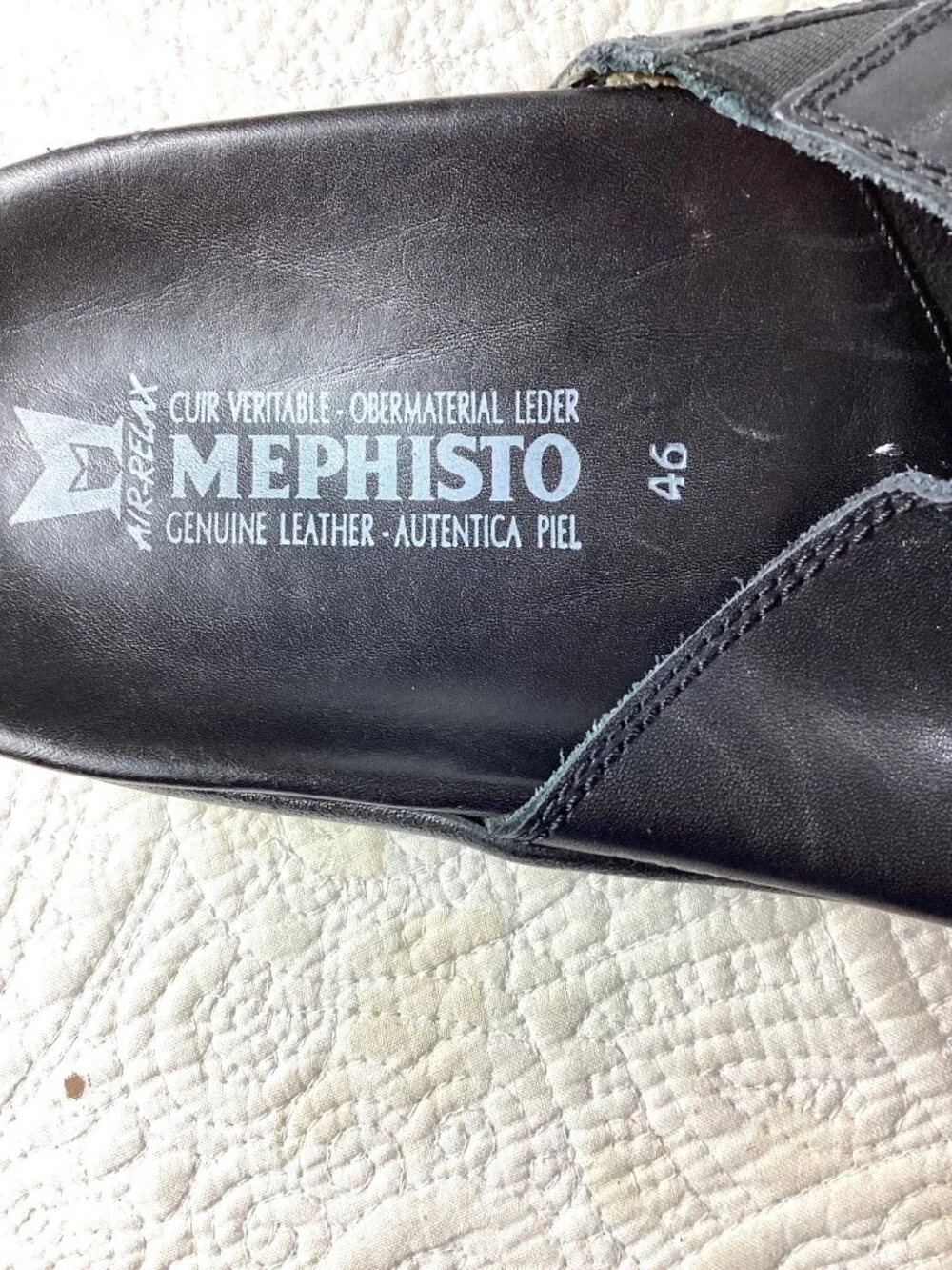 Mephisto Mens Air-Relax Black Leather Slide Sandals Size 46 EU, US 12*EUC